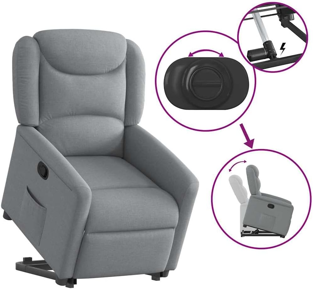 Relaxstoel Met Opstahulp – TV-Stoel – Ligstoel – Verstelbare Fauteuil – Comfortstoel – Elektrische Opstahulp – Handmatige Ligfunctie – Lichtgrijs Stof