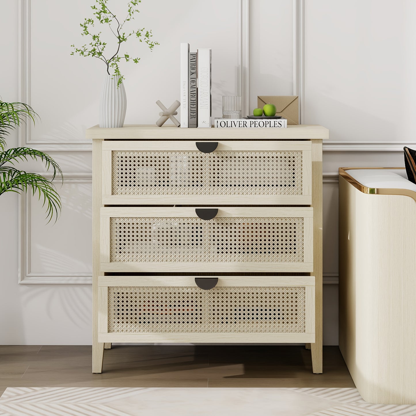 Opbergkast – Opbergmeubel – Ladeblok – Bergkast – Kast met Laden – Wit Bamboo – Duurzaam Natuurlijk Materiaal – 80 cm Hoog – Vrijstaand Met Vloerbescherming