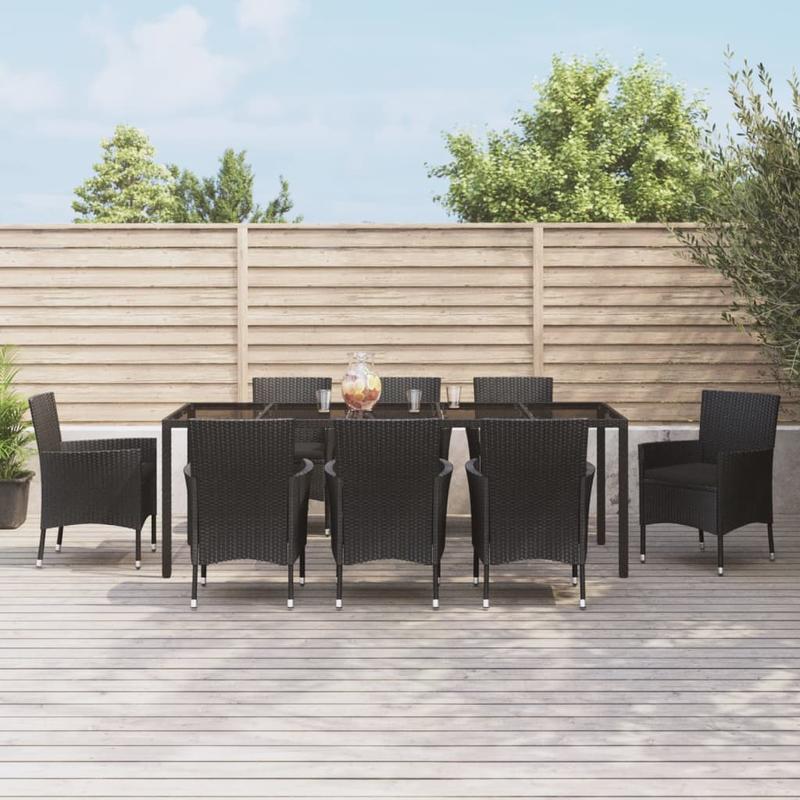 9-delige Tuinset – Tuinmeubelset – Balkonset – Terrasset – Buitenmeubels – Zwart Poly Rattan – Inclusief Kussens – Duurzaam Metalen Frame