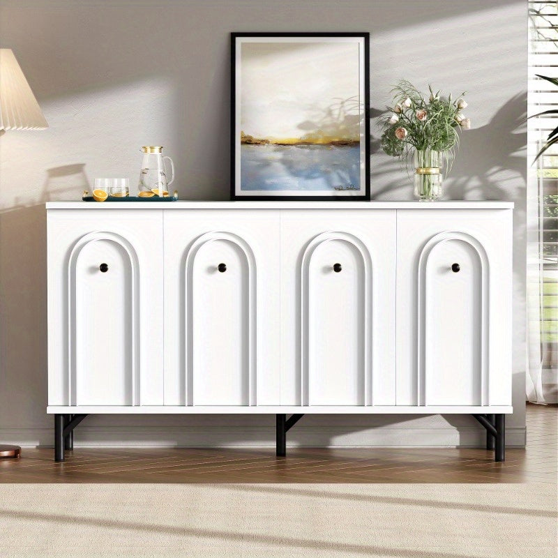 Wandkast – Sideboard – Dressoir – Opbergkast – Kast Met Deuren – 140 cm Breed – Metalen Frame & 3D Boogvormig Front