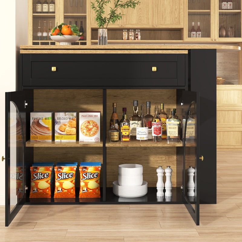 Uitschuifbare Bartafel – Hoge Tafel – Keukeneiland – Bistrotafel – Opberggedeelte – 138-204x39x104 cm – 360° Draaibaar – Modern Zwart Glas