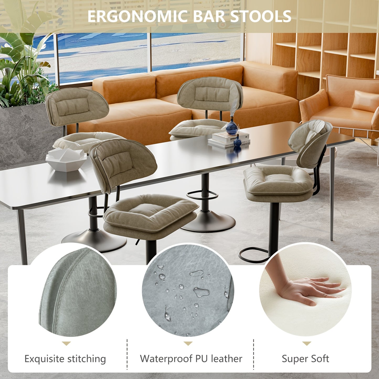 Barstoel – Barkruk – Barstoel Kruk – Barstoelen Set – Barkrukken – Ergonomisch Ontwerp – Hoogte Verstelbaar – Draaibaar – Dubbel Laags Nepleer – Middeleeuwse Stijl – Set Van 2