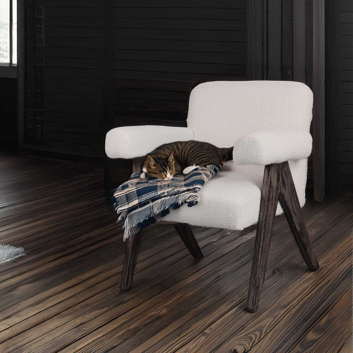 Fauteuil – Armstoel – Lounge Stoel – Relaxfauteuil – Leunstoel – Massief Parawood – Waterafstotende Bouclé Bekleding