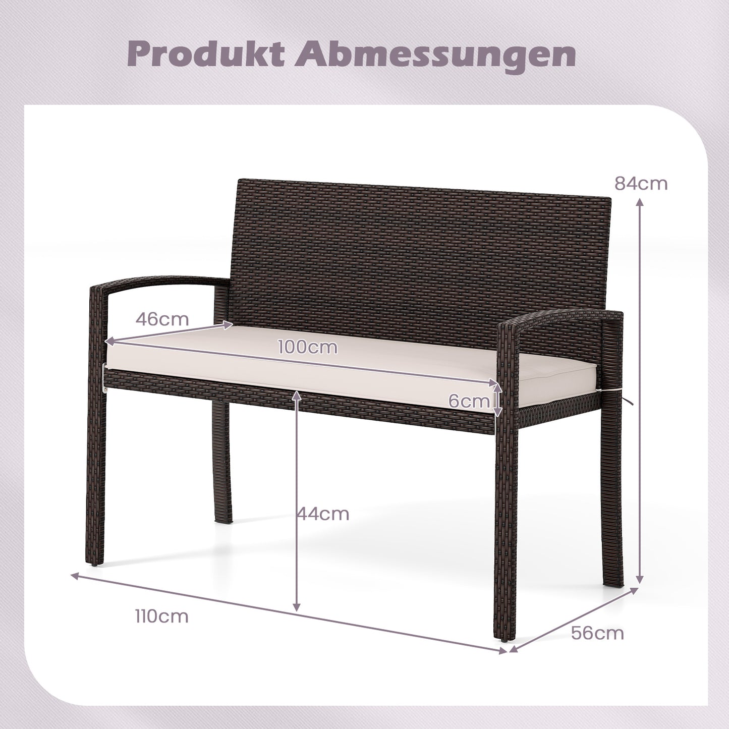 Patio Loveseat – Tweezitsbank – Buitenbank – Rattan Bank – Tuinmeubel – Duurzaam Metalen Frame – Inclusief Zacht Afritsbaar Kussen