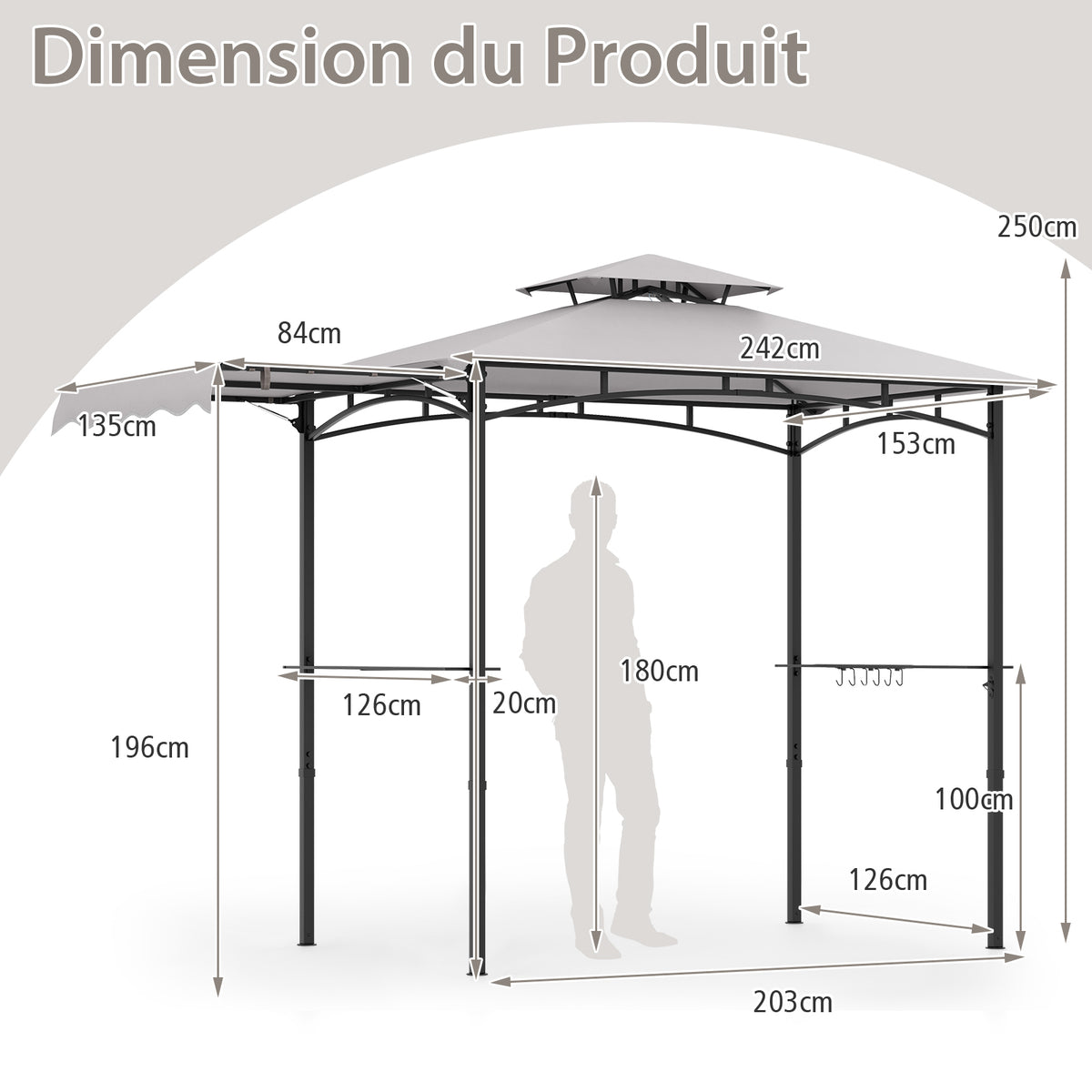 10.5 x 5 FT Grill Gazebo Side Awning, Outdoor Barbecue Canopy Tent Double Tiered Top, Serving Tables