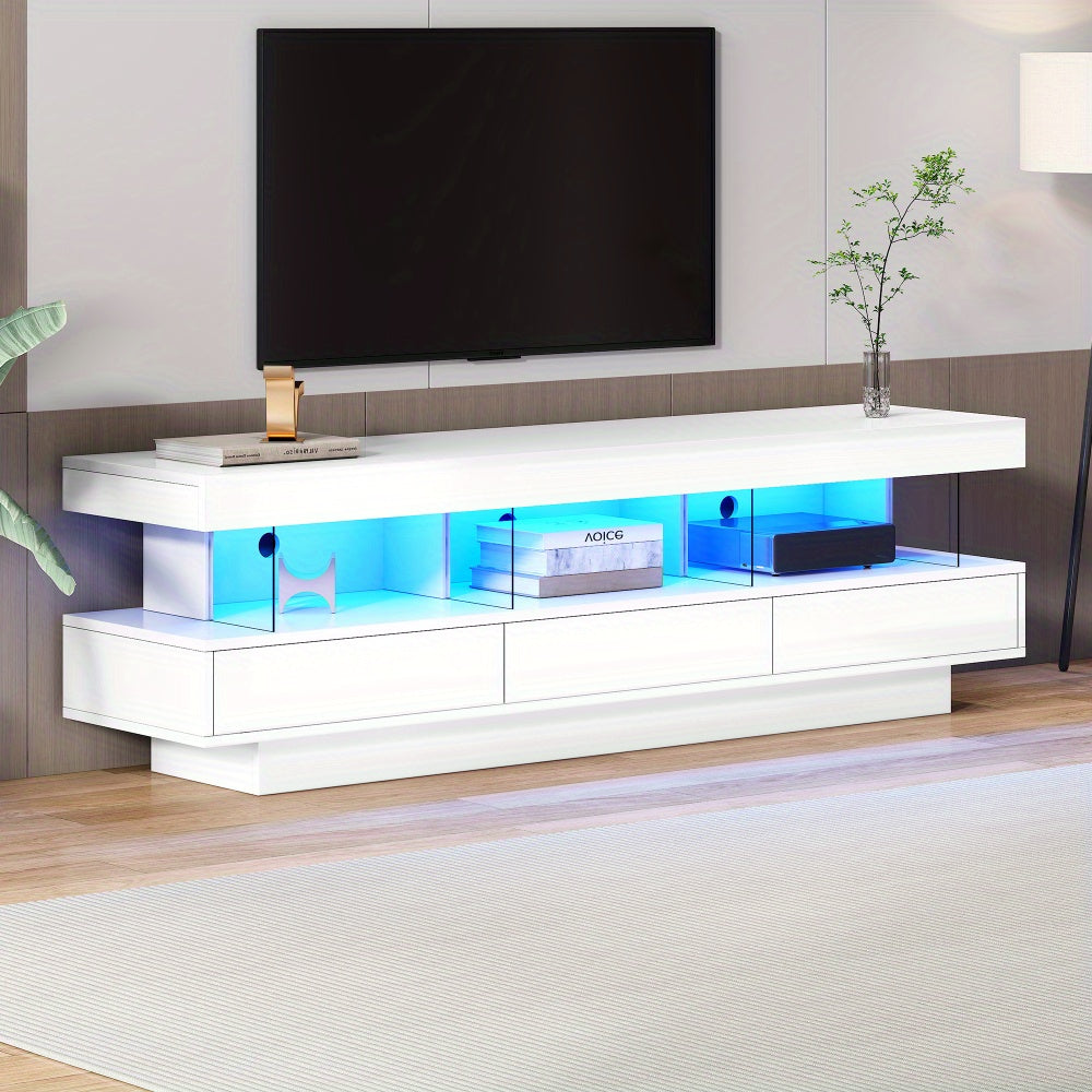 TV-Meubel – Tv Kast – Televisiemeubel – Entertainment Meubel – Wit Hoogglans – 3 Glazen Planken – Stevige Constructie – Eenvoudige Montage