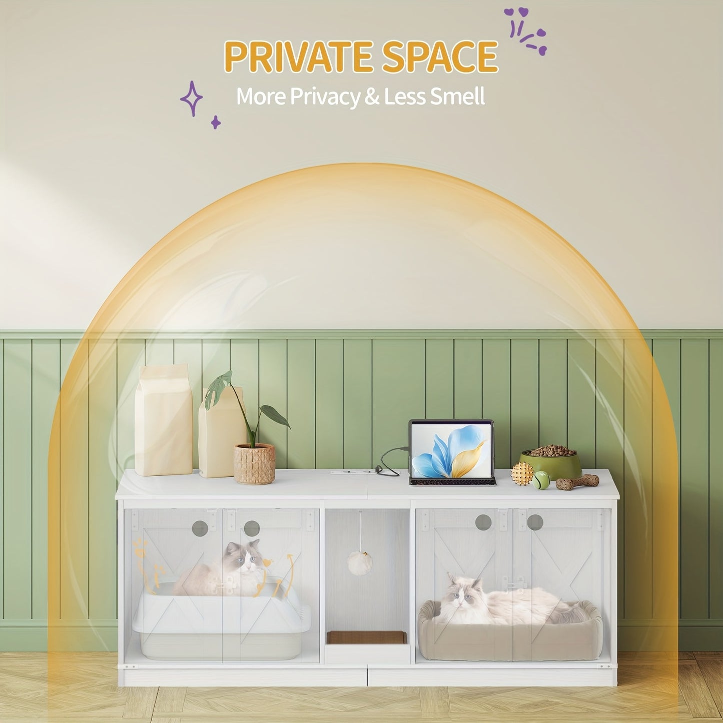 Kattenkast – Kattenhuis – Kattenbak Kast – Kattenmeubel – Kattenhol – 140x50x53,5 cm – Dubbele Ingangen Met USB- en Stroomvoorzieningen