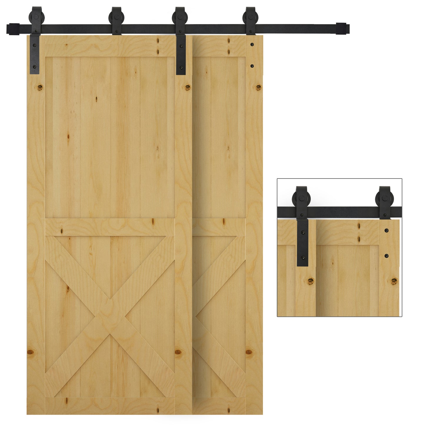 Schuifdeurset – Schuifdeursysteem – Deurbeslag – Ophangset – Rails – 200 cm – Zwart Staal – Compleet Voor Houten Deuren