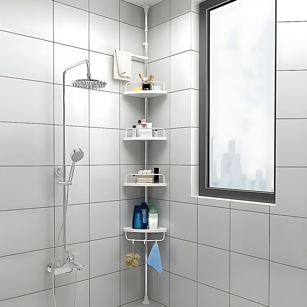 Doucherek – Douche-organizer – Doucheplank – Doucherekje – Douchemand – Verstelbaar 105-310 cm – Roestvrij Staal – Hoekmodel met Waterafvoer