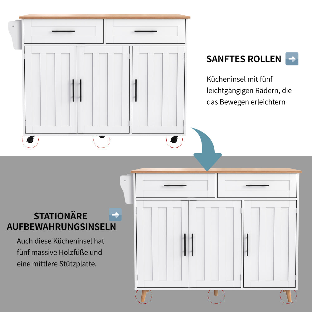 Modern White Mobile Kitchen Island with Folding-Top & Storage Cabinet, 2 Drawers & 4-Tier Shelving - 5-Wheeled Multi-Functional Furniture with Black Legs, Space-Saving Design for Small Kitchens & Dining Rooms, Easy Assembly,