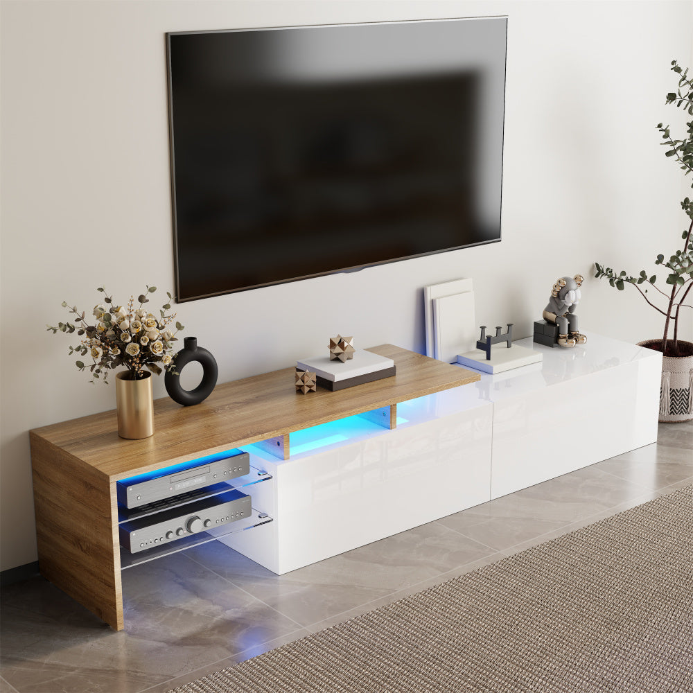 TV Meubel – Meubel TV Met Rangement – Entertainment Center – Table Voor TV – TV Kast – Glazen Planken – Hoogglans Wit Afwerking – Duurzame Niet-Houten Constructie