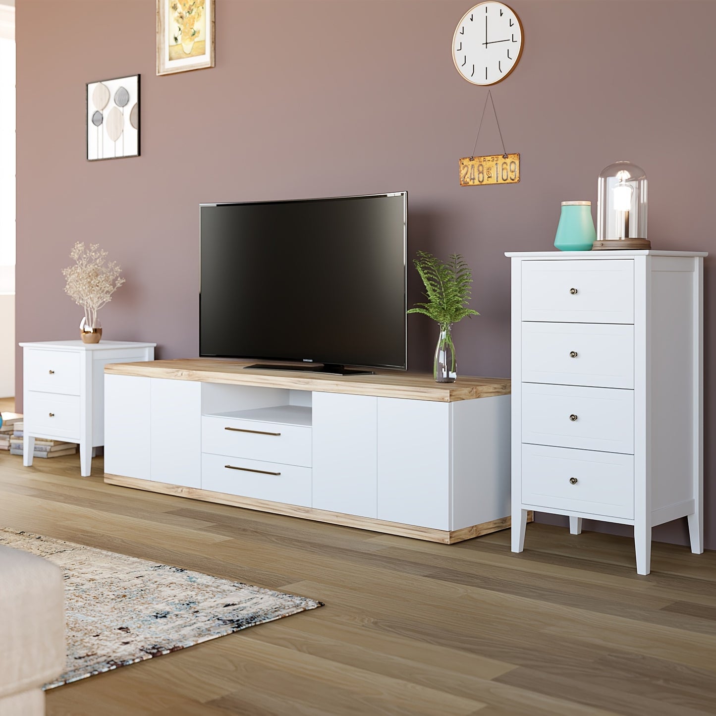 Ladekast – Ladeblok – Dressoir – Opbergkast – Kommode – Modern Wit – 5 Lades – MDF & Massief Hout – Ruimtebesparend Compact Design – Geruisloze Laden