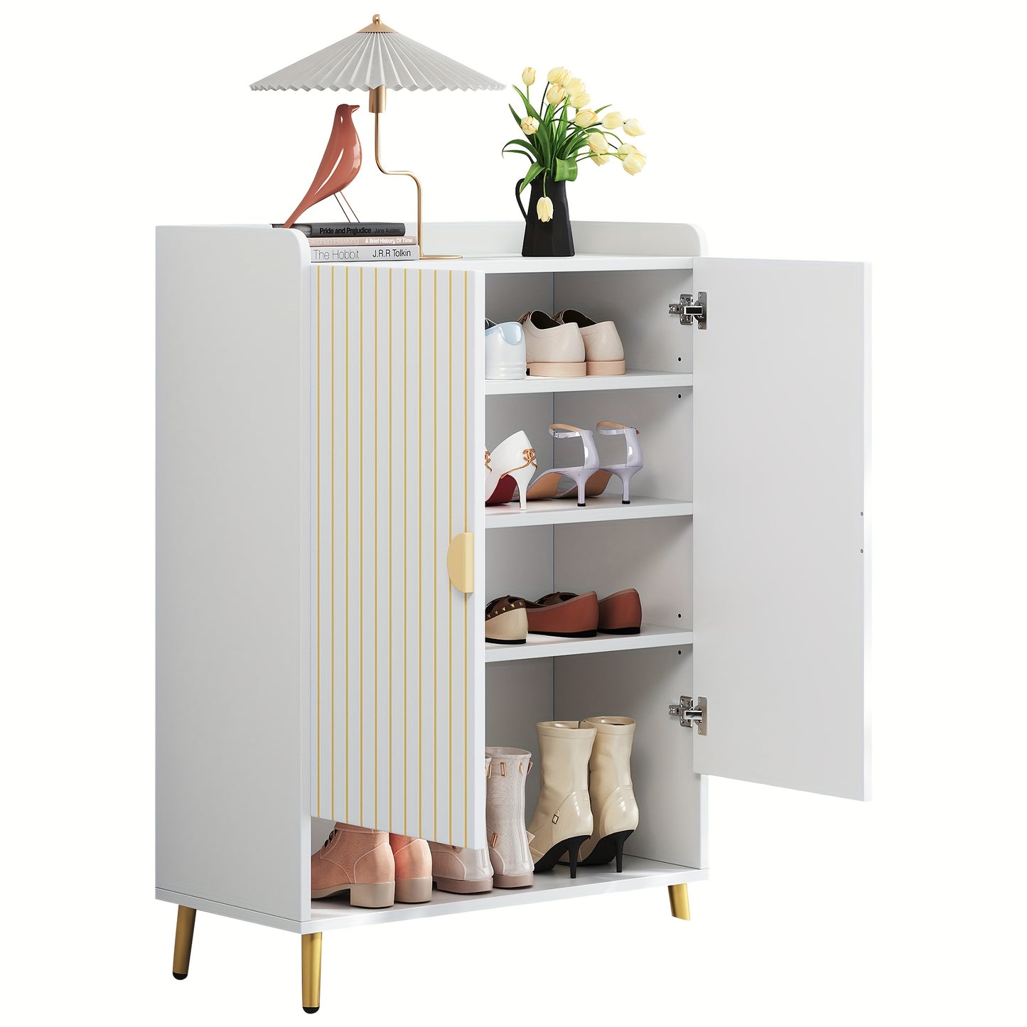 Schoenenkast – Schoenopberger – Schoenenrek – Schoenmeubel – Schoenkast Wit – 3-laags Open Lade – Hoogwaardig MDF – 75x35x110 cm