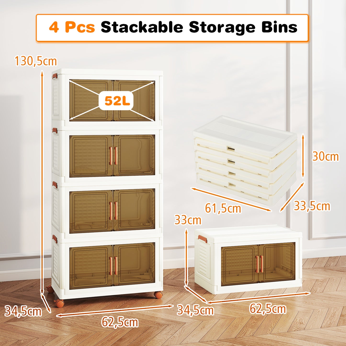 Opbergkast Plastic – Opbergbox – Opbergcontainer – Organizer – Opbergmeubel – Mobiele Wielen Met Remmen – Transparante Deuren