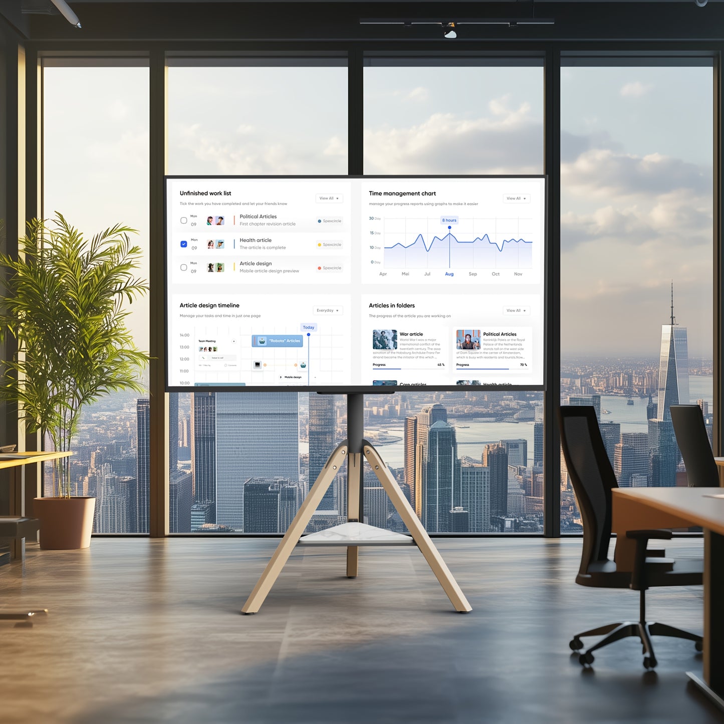 Zware Hoek-TV-Standaard – Voor 101–190 cm Schermen – Tripod Vloermontage met Hoogteverstelling, Draaibare Basis en Sintersteenplank