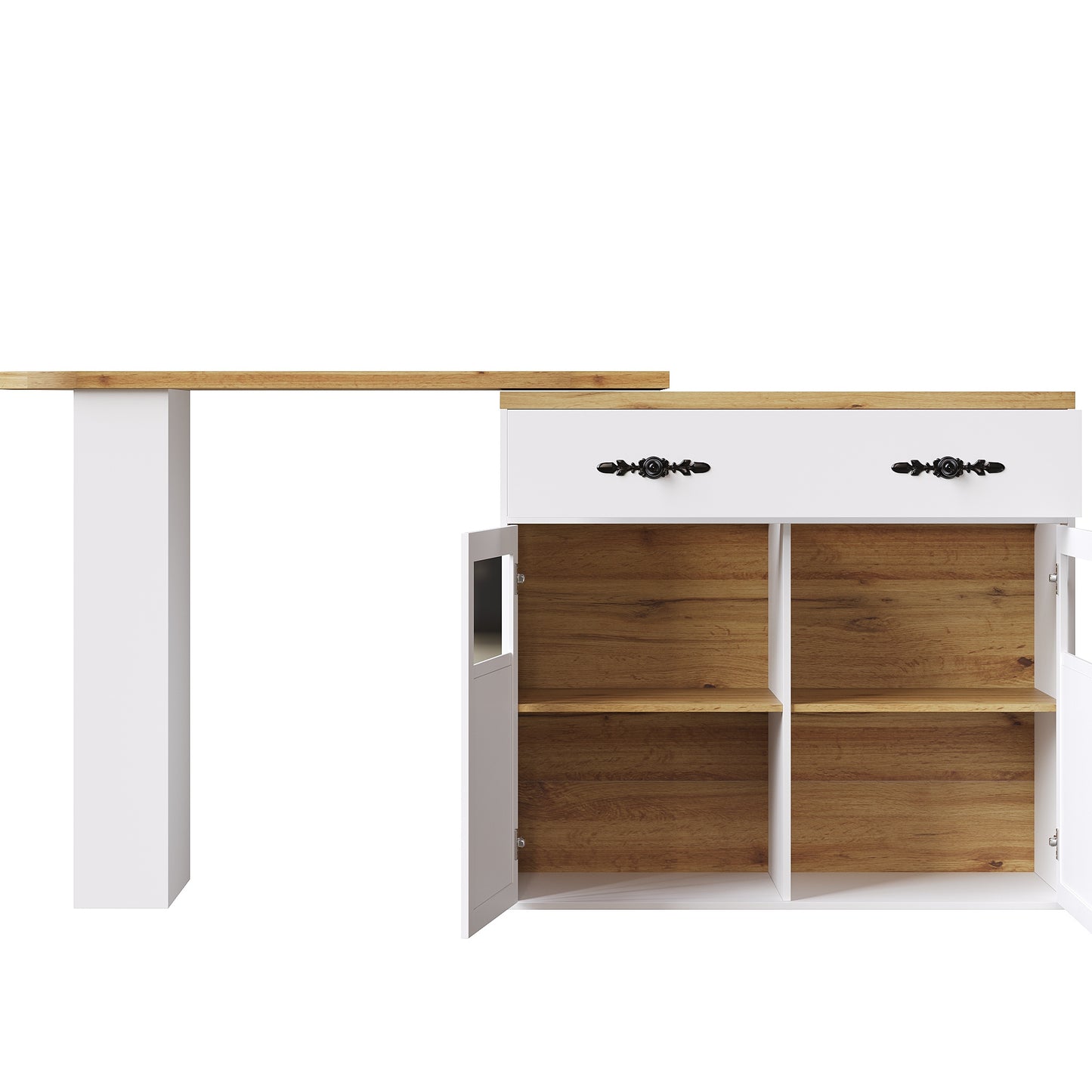 Bartafel – Bistrotafel – Barmeubel – Keukentafel – Uitklapbare Tafel Wit – 360° Draaibaar Blad – Uitschuifbaar 138-204 cm