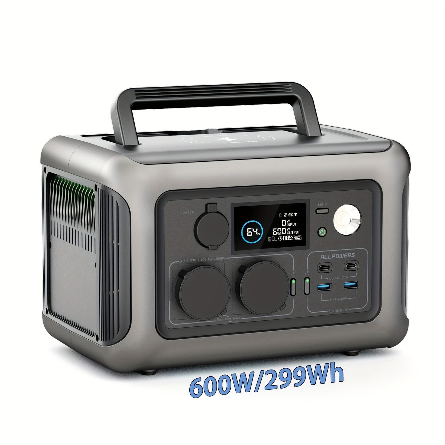 Power Station – Draagbare Accu – Mobiele Generator – Outdoor Energievoorziening – Noodstroomvoorziening – 299Wh LiFePO4 Batterij – 600W Continu Vermogen Met Snelladen