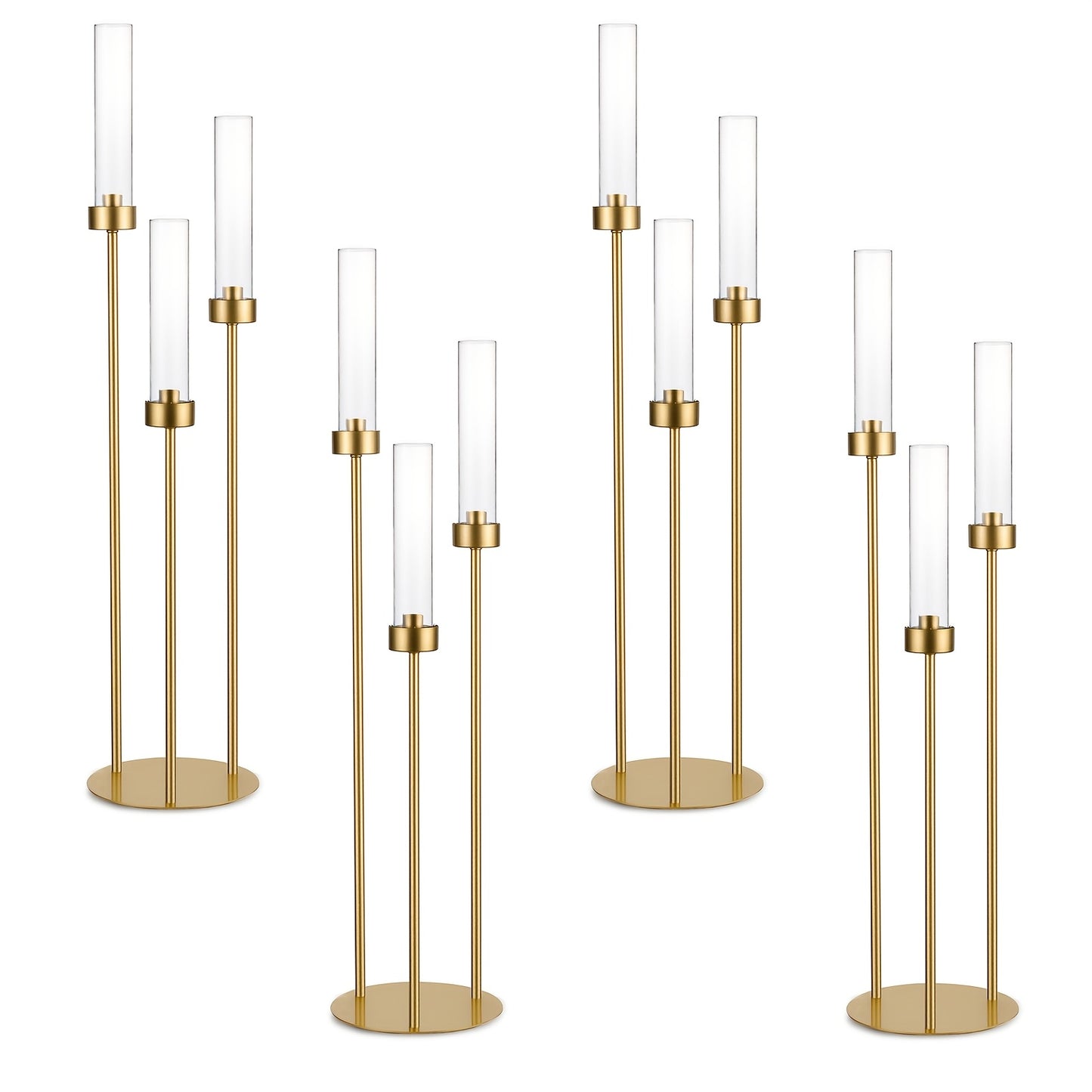 Gouden Kandelaar – Kaarshouder – Kaarsenstandaard – Tafeldecoratie – Centerpiece – 4 Stuks – Acryl Met 3 Armen – Stijlvol Sfeervol Design