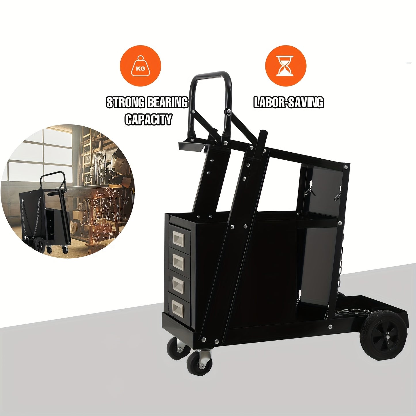 Laswagen – Laskar – Lastrolley – Werkplaatswagen – Gereedschapswagen – 4 Lades – Stalen Constructie – 360° Zwenkwielen