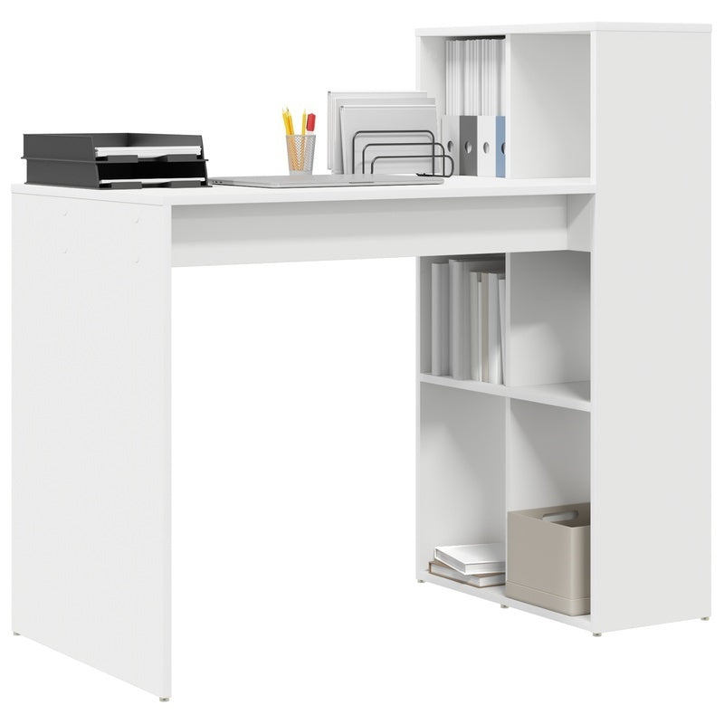 Bureau – Werkplek – Schrijftafel – Computerbureau – Studiebureau – Wit – MDF – Mid-Size – 2 Planken – Ruimtebesparend – Eenvoudige Montage