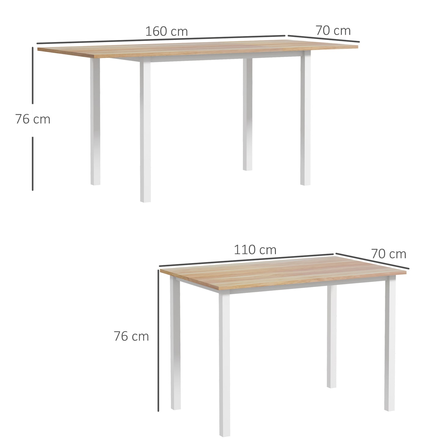Uitbreidbare Eettafel – Uitschuifbare Tafel – Keukentafel – Eetkamertafel – Gezinstafel – Bruin – Verstelbaar 110-160 cm – Stevige Stalen Poot