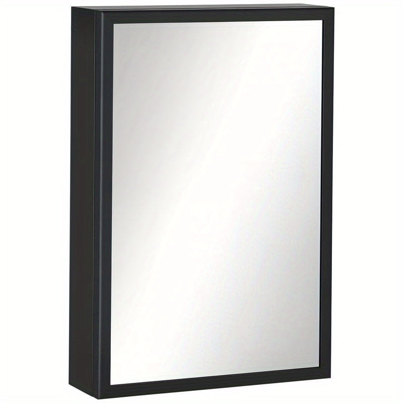Mirror Cabinet, Bathroom Cabinet, 3 Shelves, Stainless Steel, 40X12X60Cm, Black, Bathroom Storage Cabinet with Shelves And Doors, Multifunctional Storage Unit.