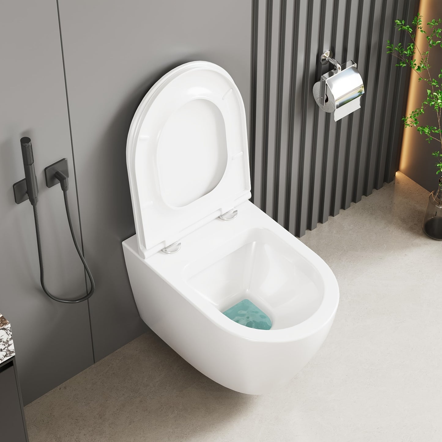 Toiletpot – Hangend – Wandcloset – WC Pot – Toiletset – Rimless Design – Softclose D-Vormige Zitting – Diepe Waskom 51 cm – Wit – Moderne Stijl Zonder Elektriciteit