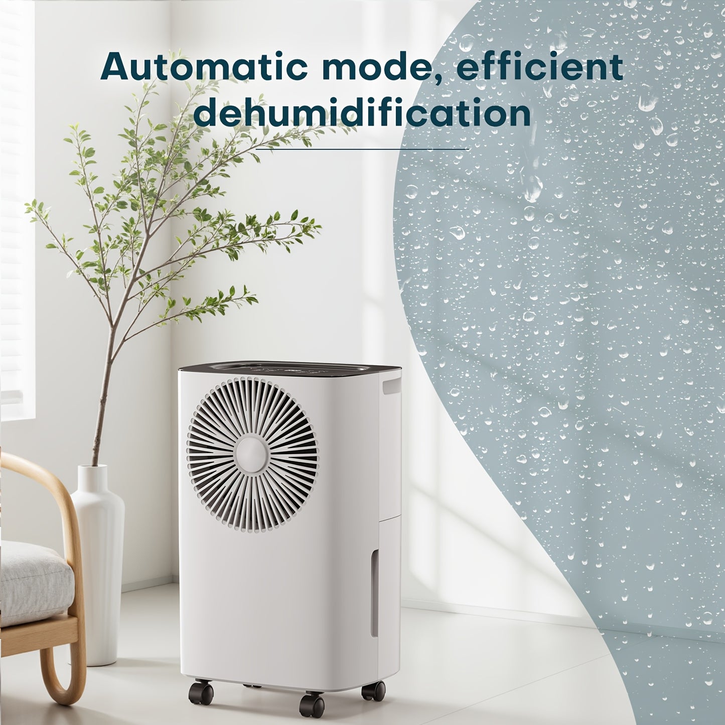 Luchtontvochtiger – Ontvochtiger – Vochtvreter – Dehumidifier – Luchtontvochtiger voor Huis – 12,5L per Dag – Slimme Automatische Vochtigheidsregeling – Continu Afvoer Met Wieltjes – Wit