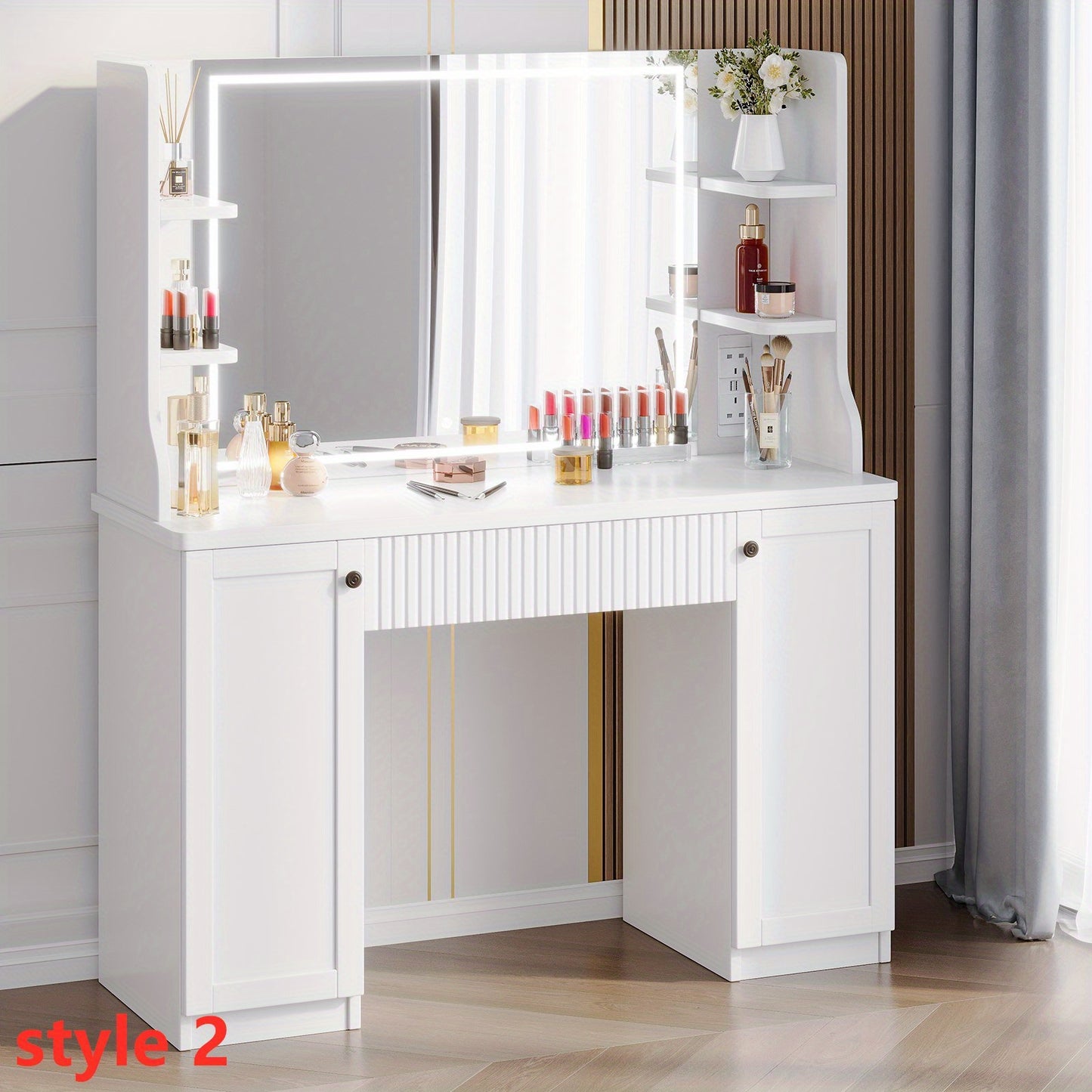 Make-up Tafel – Kaptafel – Cosmeticatafel – Make-up Organizer – Opmaaktafel – Ruime Opbergruimte – Massief Hout & Glas – Compact Design & Eenvoudige Montage