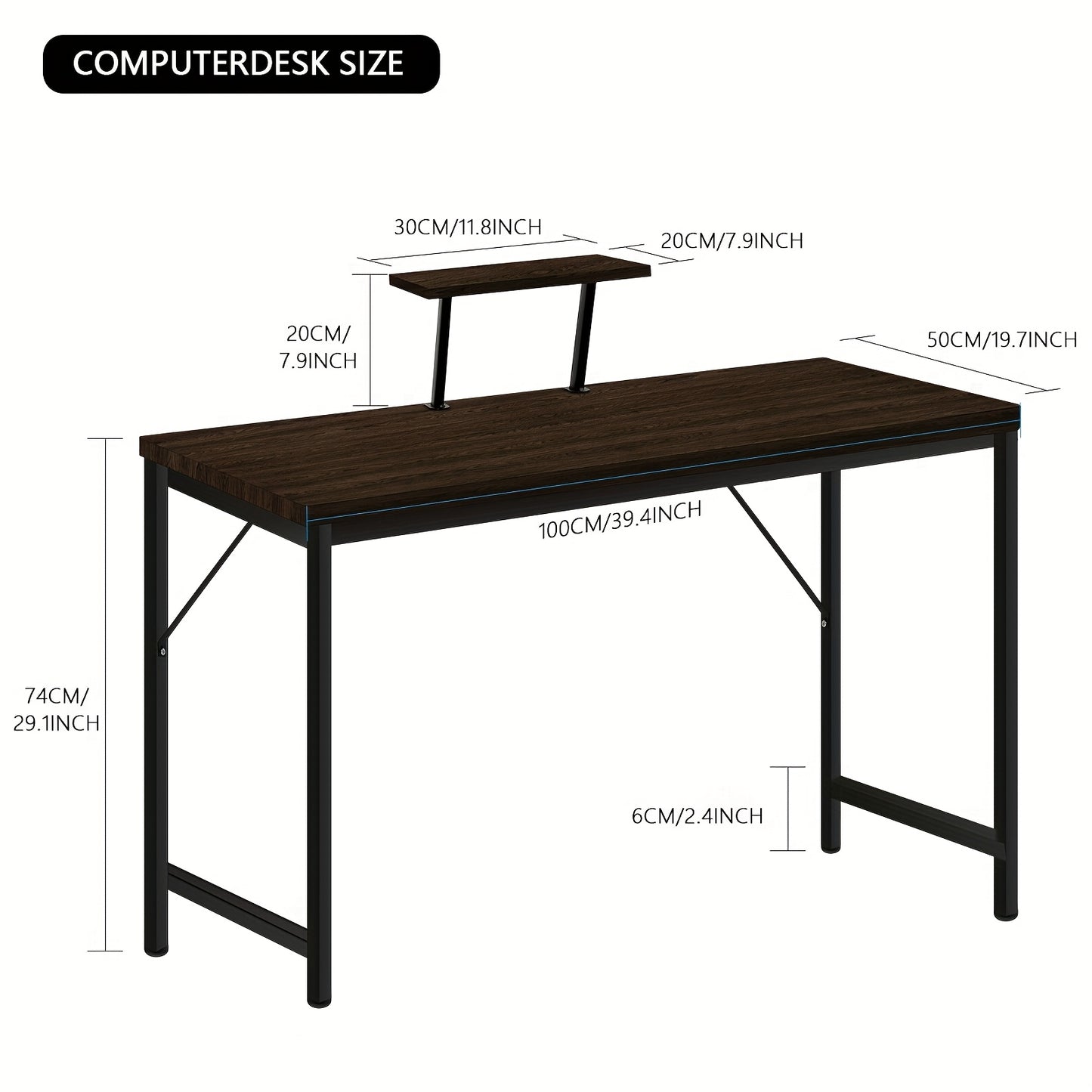 Bureau – Computerbureau – Werktafel – Schrijftafel – Bureautafel – Met Monitorstandaard – Stevig Metaal & MDF – 100x50x75 cm Ergonomisch