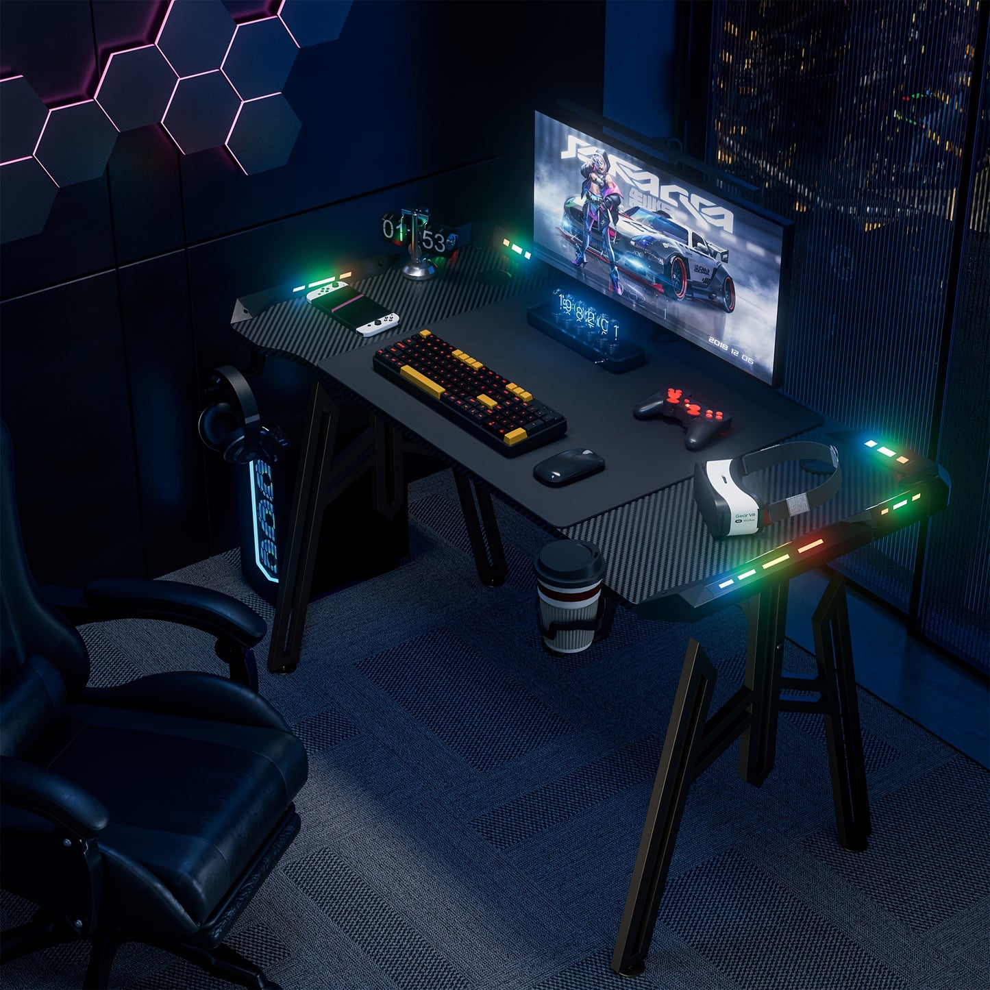 Gamingtafel – Game Bureau – Gaming Desk – Computerbureau – Werktafel – 140 cm – MDF Tafelblad – Stevig Metalen M-Poten