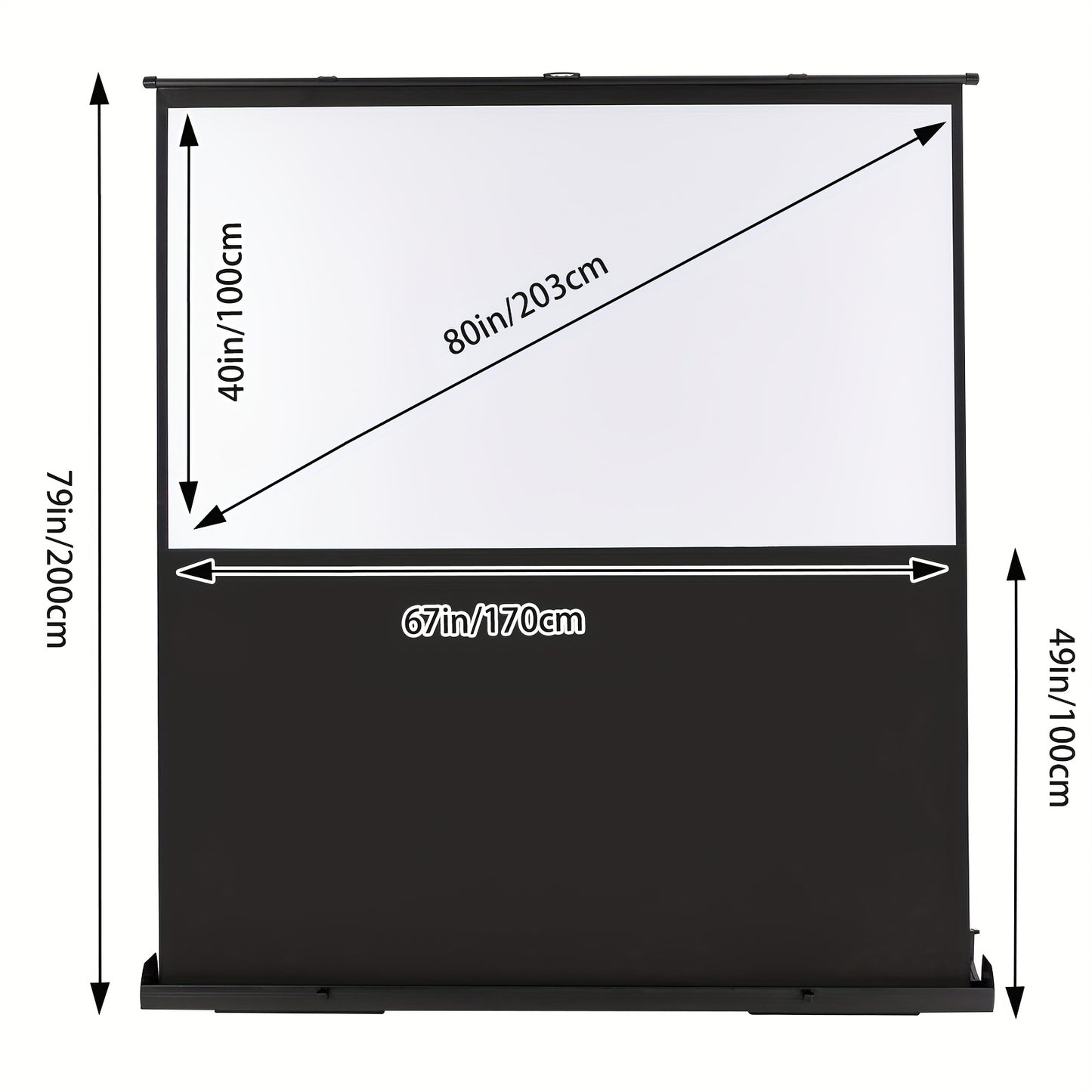 Projectiescherm – Beamerscherm – Projectiedoek – Draagbaar Scherm – Vloerprojectiescherm – 80 Inch – Aluminium Frame & 1.2 Gain