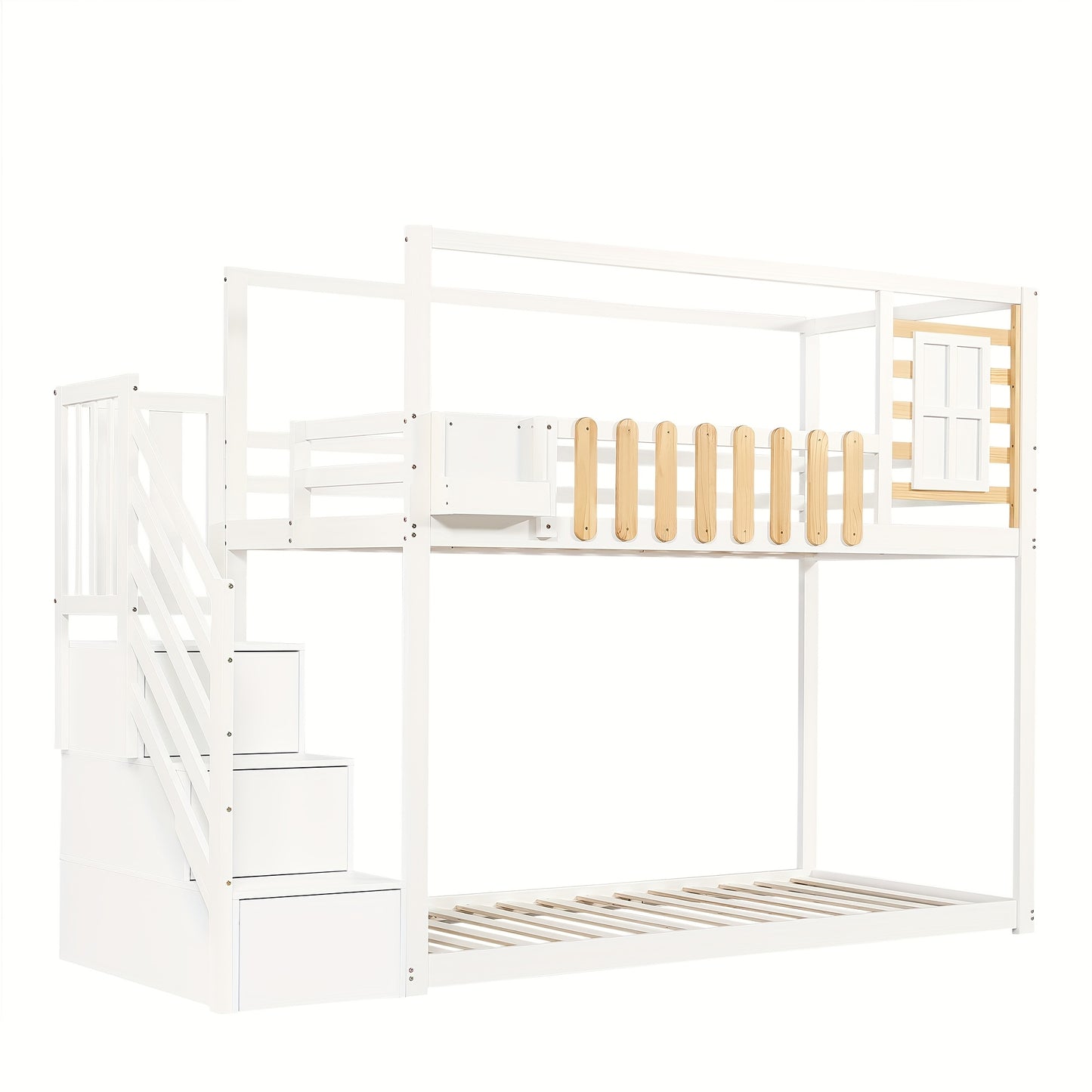 Hoogslaper – Kinderbed – Zolderbed – Stapelbed – Eenpersoonsbed – Met Bureau En Opbergruimte – Ruimtebesparend 90x200 cm – Wit