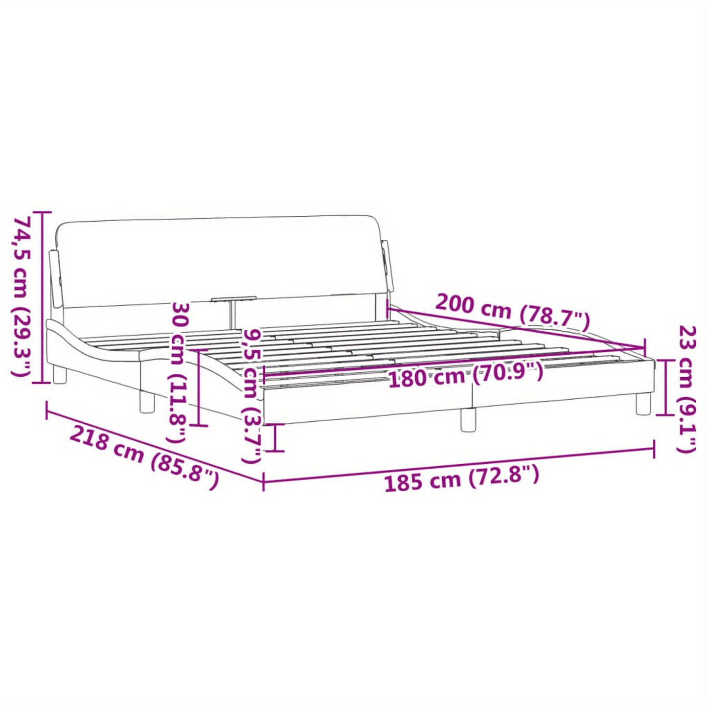 Bed frame without mattress light grey 180x200 cm fabric with Slat Support Platform Bed Frame Suitable for Mattress Size 180 x 200 cm for Bedroom