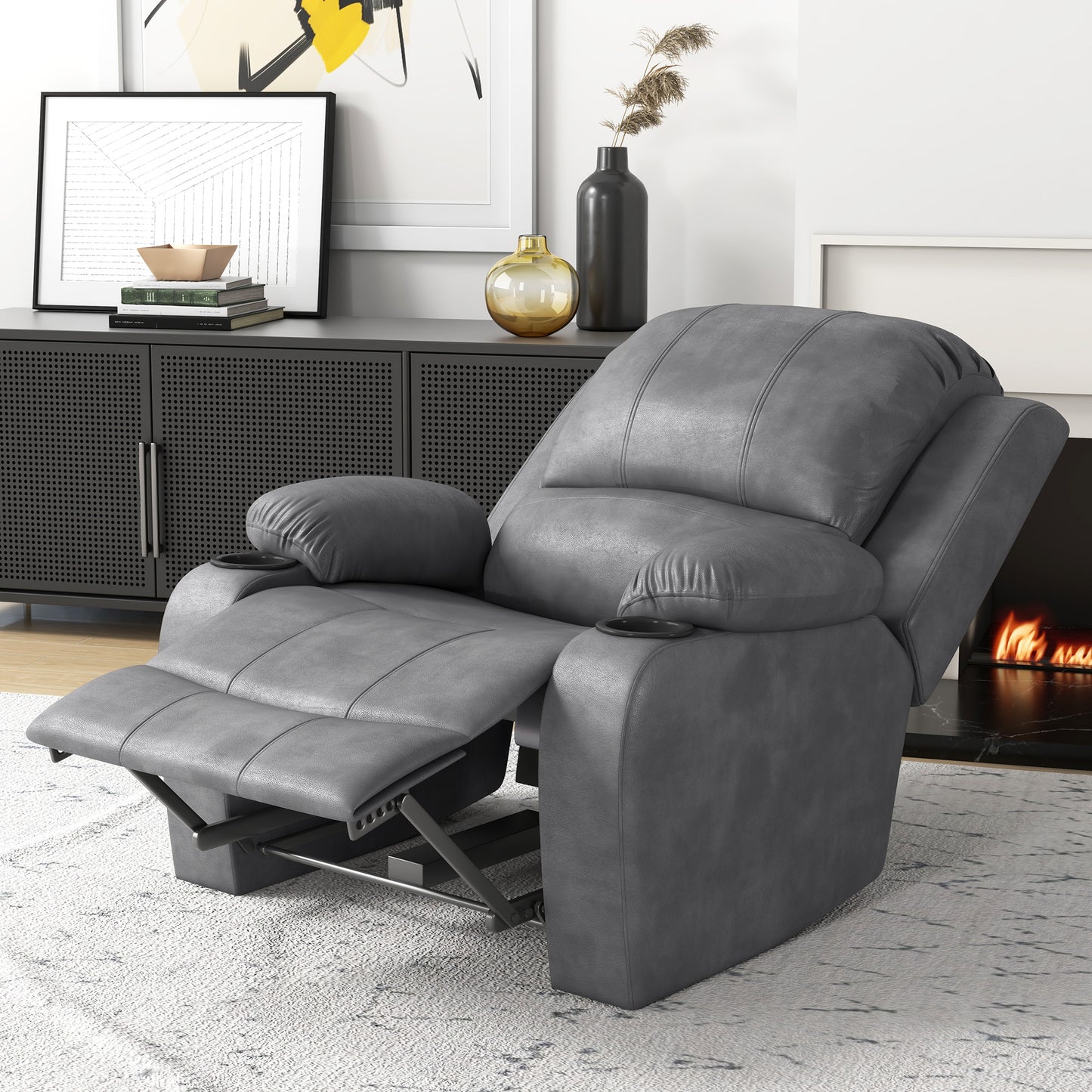 Relaxfauteuil – Fauteuil – Relaxstoel – Draaifauteuil – Schommelstoel – Grijs Microvezel – Verstelbare Rugleuning en Draaifunctie