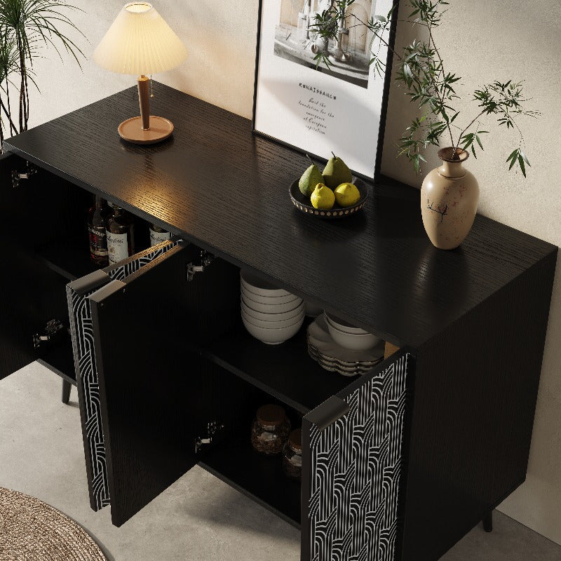 Zwart Metalen Opbergkast – Staande Kast – Dressoir – Kledingkast – Opbermeubel – 120x35x78 cm – Herringbone Deurdesign – Stevige Duurzame Constructie