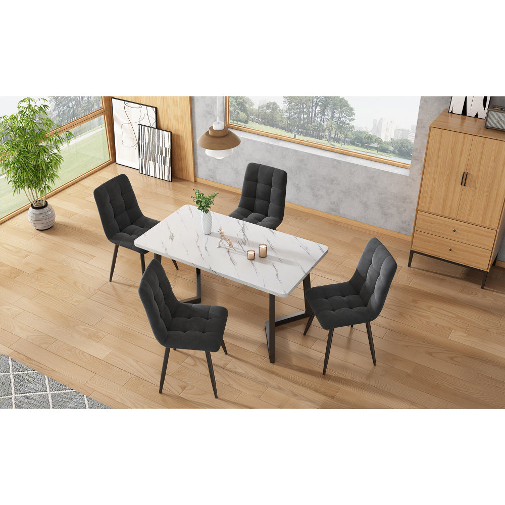 Dining chairs (set of 4), deep grey, 4pcs upholstered chair design with backrest, velvet seat and metal frame, the ideal choice for your dining and living areas., Dining Room Furniture, Elegant Dining Set, Stylish Backrest,