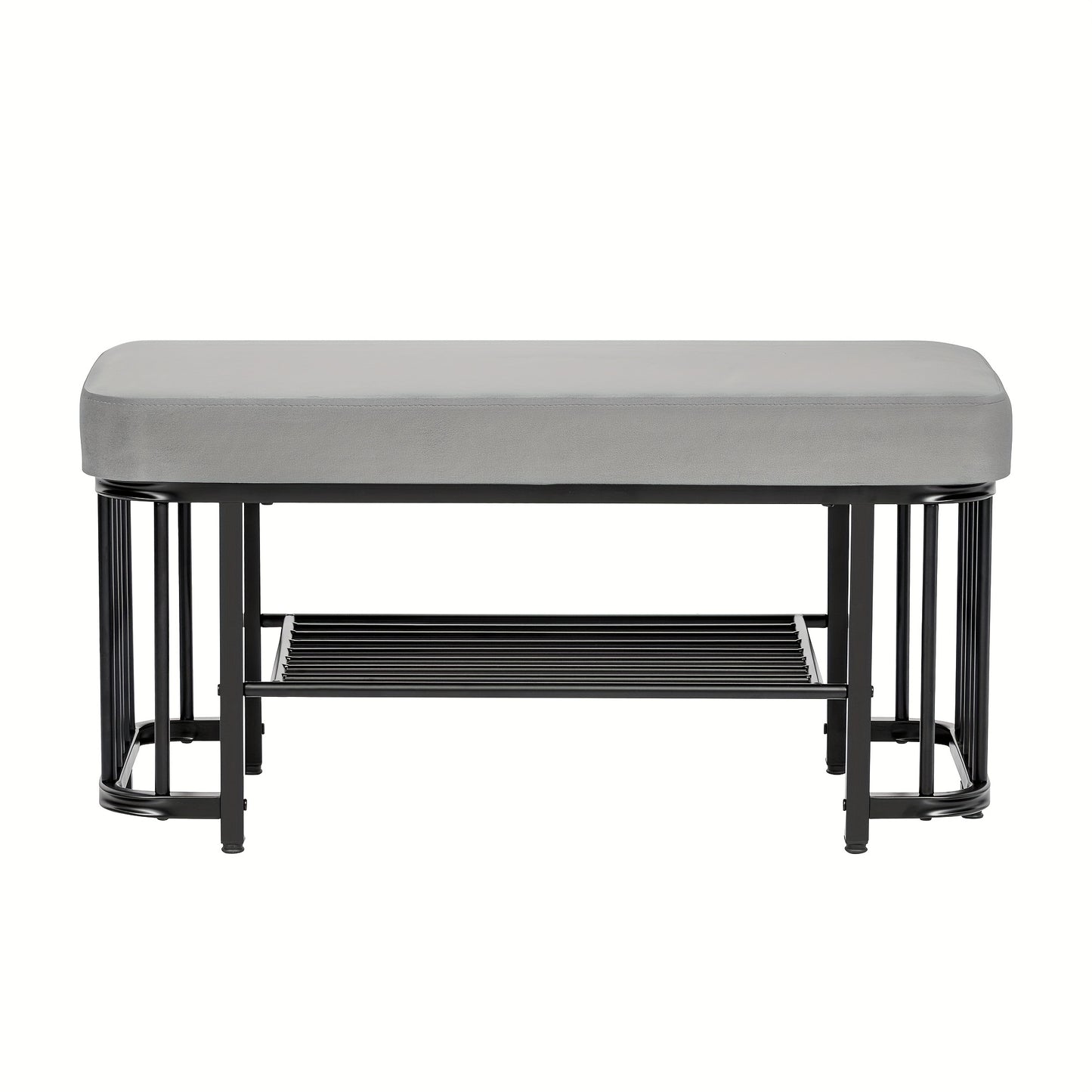 Modern Shoe Bench with Velvet Seat & Sturdy Metal Frame - Space-Saving Hallway Bench with Adjustable Feet, Compact Entryway Storage for Small Apartments, Bedrooms, Black, Bench for Entryway, Contemporary Design, Durable Const