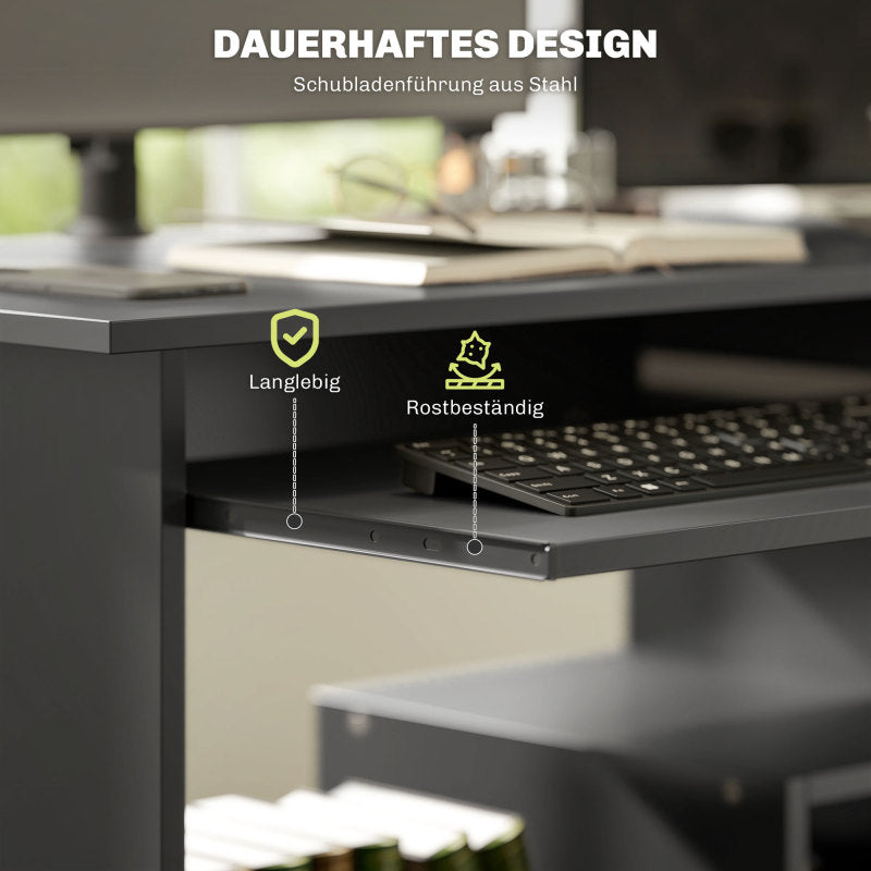 Computertafel – Bureau – Werkplek – PC tafel – Studietafel – Zwart – Compact 80x45x75 cm – Uittrekbaar Toetsenbordblad – Duurzaam Spaanplaat Melamine