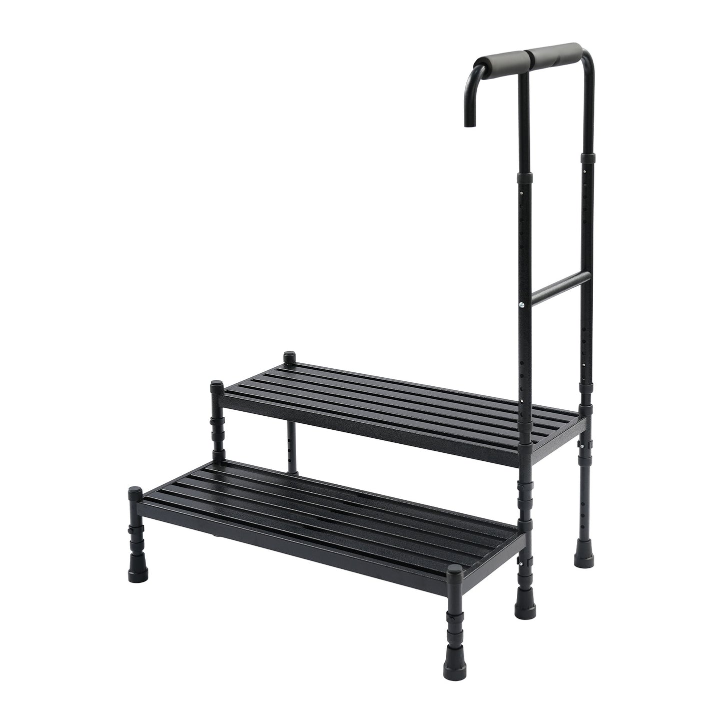 Heavy-Duty Step Stool with Handle & Adjustable Handrail - 2-Step Ramp Suitable for, Seniors, Mobility Aid - Sturdy Metal Stepping Stool with Wide Steps & Rubber Feet for Bed, Car, Use