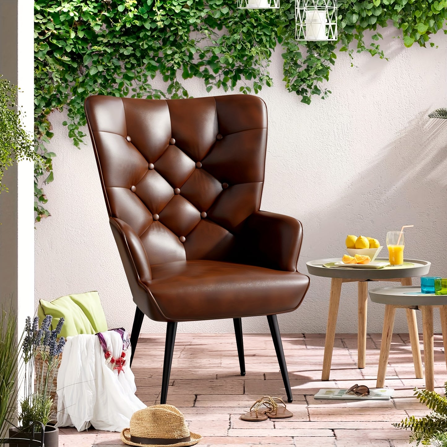 Lounge Fauteuil – Wing Chair – Oorfauteuil – Relaxstoel – Zitstoel – Scandinavisch Design – Kunstleer Bekleding – Metalen Poten – Max. 150 Kg