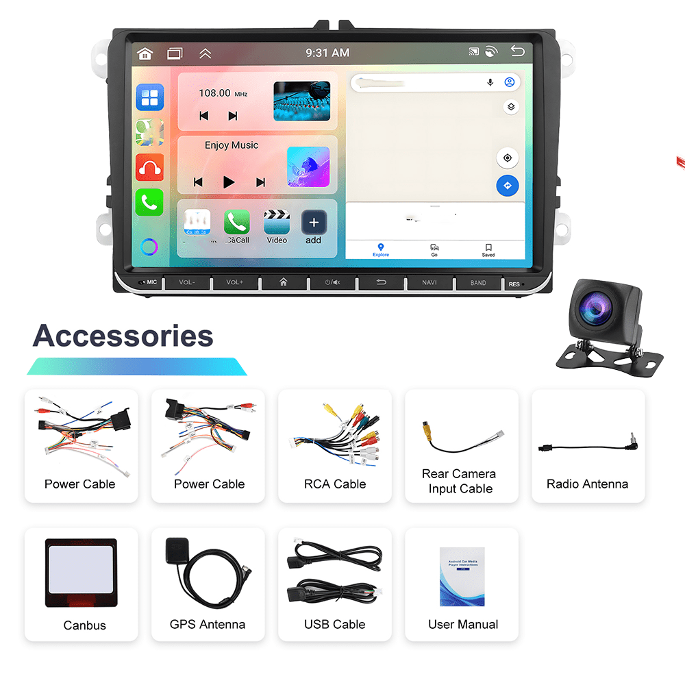 Autoradio 2 DIN – Android Autoradio – Carplay Radio – Multimedia Radio – Auto Stereo – 9 Inch HD Touchscreen – Achteruitrijcamera Inclusief – 8 Core Processor 6GB RAM 128GB Opslag