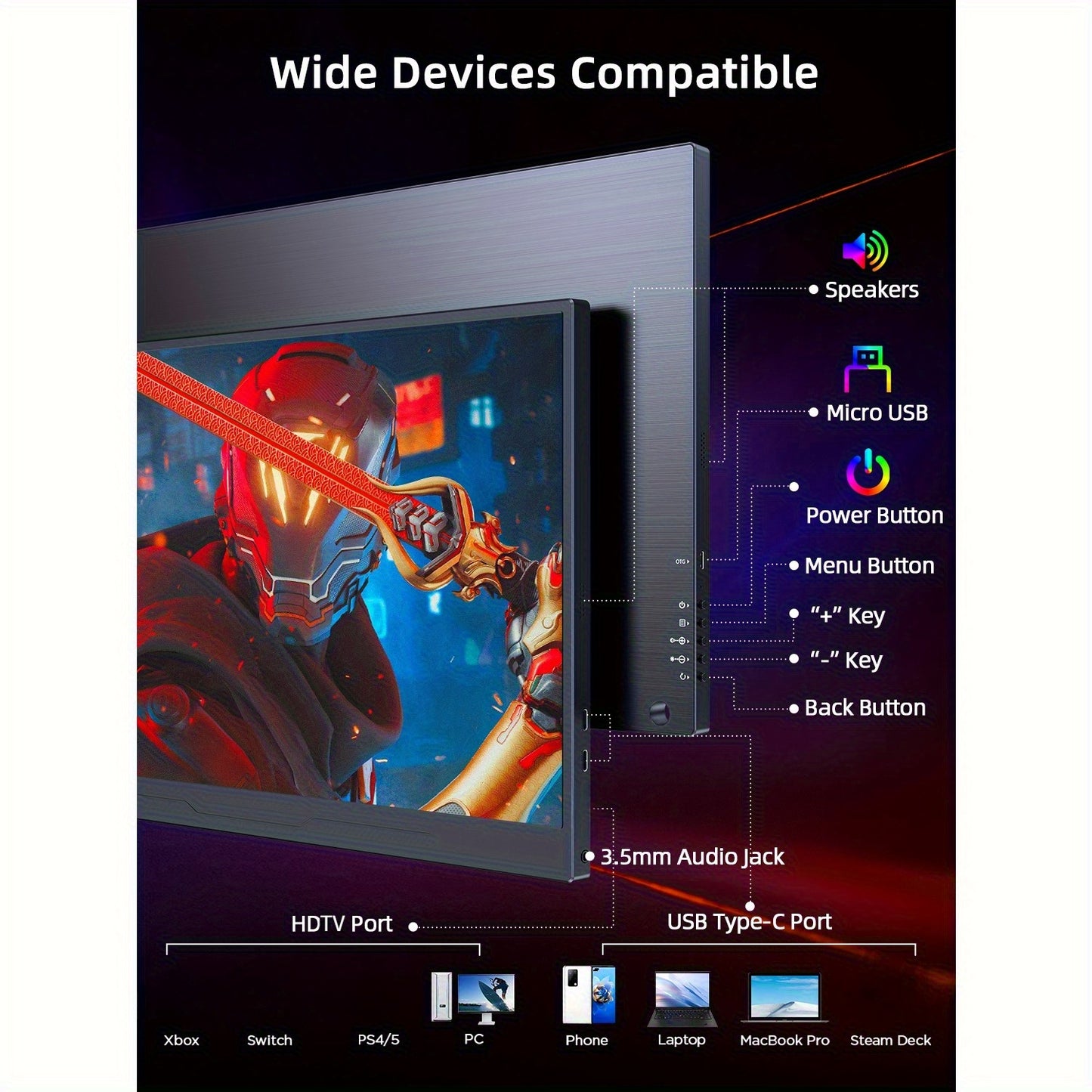 Draagbare Monitor – Portable Scherm – Mobiel Display – Extern Scherm – 17,3 Inch – 144Hz Verversingssnelheid – 100% Adobe RGB Met HDR