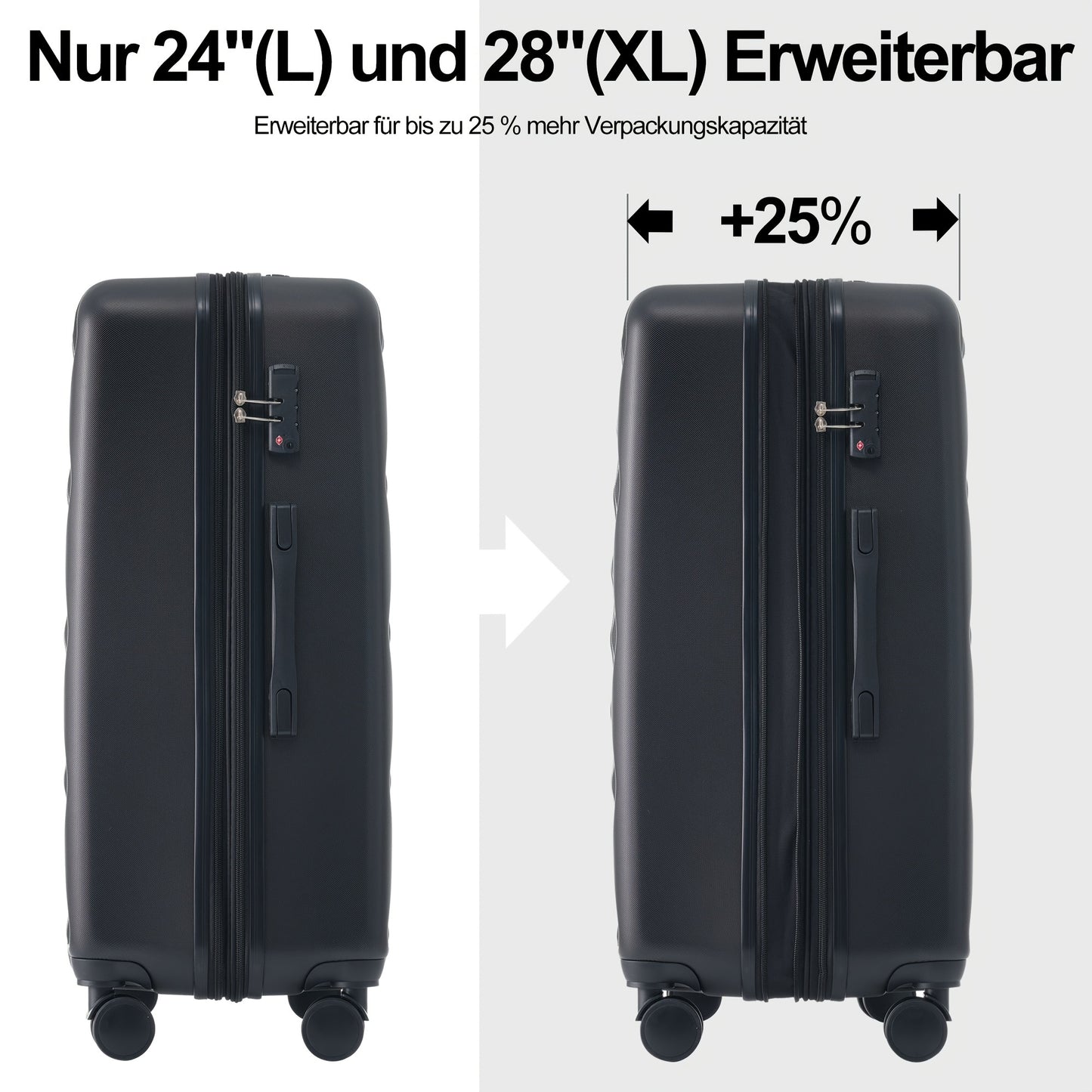 Kofferset – Reiskoffer – Bagage – Harde Koffer – Handbagage – ABS Hard Shell – TSA Cijferslot – 4 Zwenkwielen – Inclusief Cosmeticatasje – Zwart