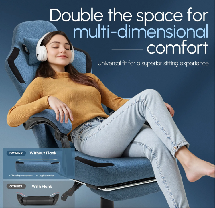 Ergonomische Gaming Stoel – Bureaustoel – Computerstoel – Office Chair – Zwart Blauw – Verstelbare Voetsteun – Ademend Mesh Rugleuning