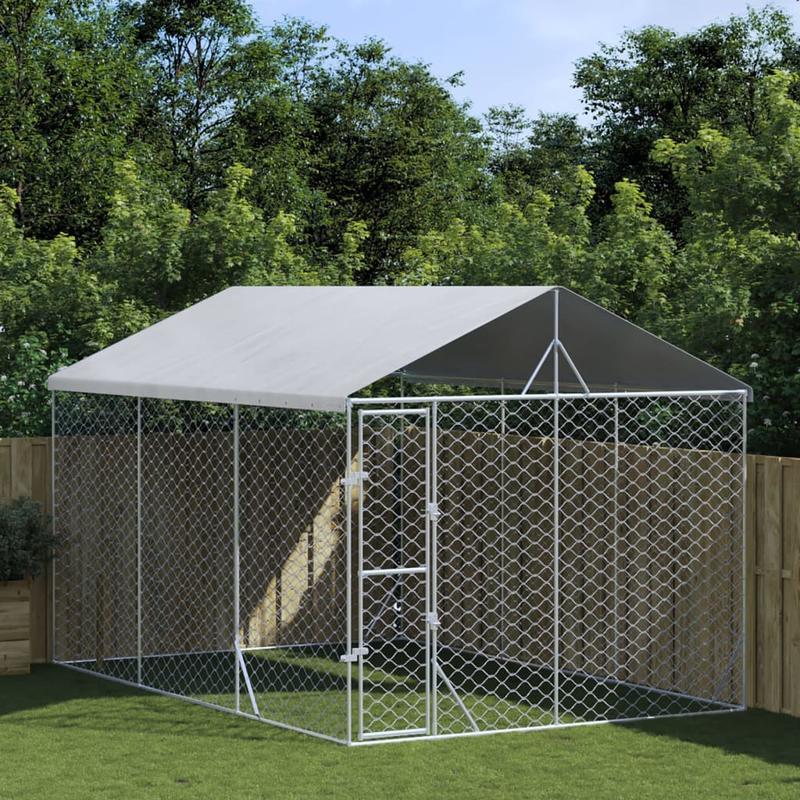 Hondenrennet – Hondenren – Hondenomheining – Hondenafscheiding – Hondenkennel – Verzinkt Staal Silvery – Weerbestendig & Eenvoudige Montage – 3x4,5x2,5 Meter Veilig Buitenruimte