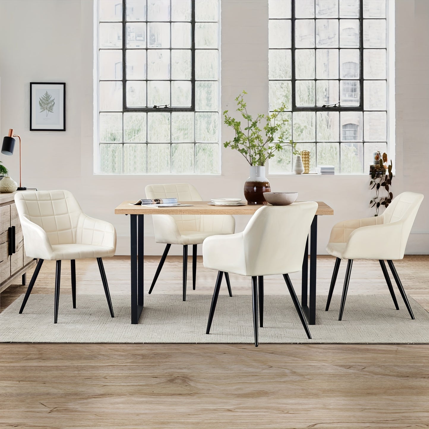 Velvet Stoelen – Eetkamerstoelen – Armleunstoel – Tub Chair – Lounge Stoel – Crème Kleur – Memory Foam Zitting – Stabiel Metalen Frame