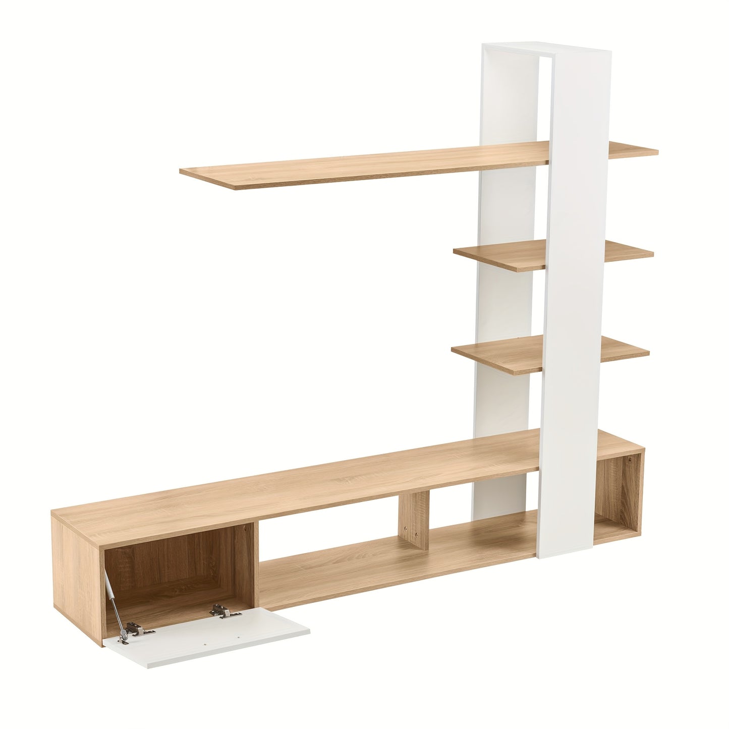 tv-meubel – TV-kast – TV-meubelset – TV-wandmeubel – TV-lowboard – Wit en Eikenhout – Geschikt voor televisies tot 60 inch – Duurzaam massief hardhout