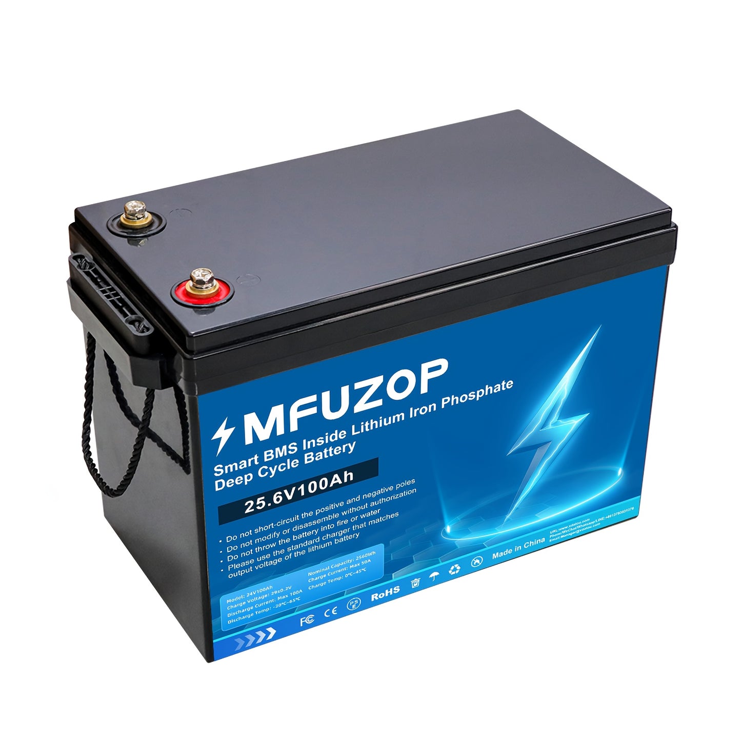 24V 100Ah LiFePO4 Accu – Lithium Accu – Deep Cycle Accu – Camper Accu – Zonne-energiesysteem Accu – Ingebouwd Slim BMS – Robuuste Metalen Behuizing