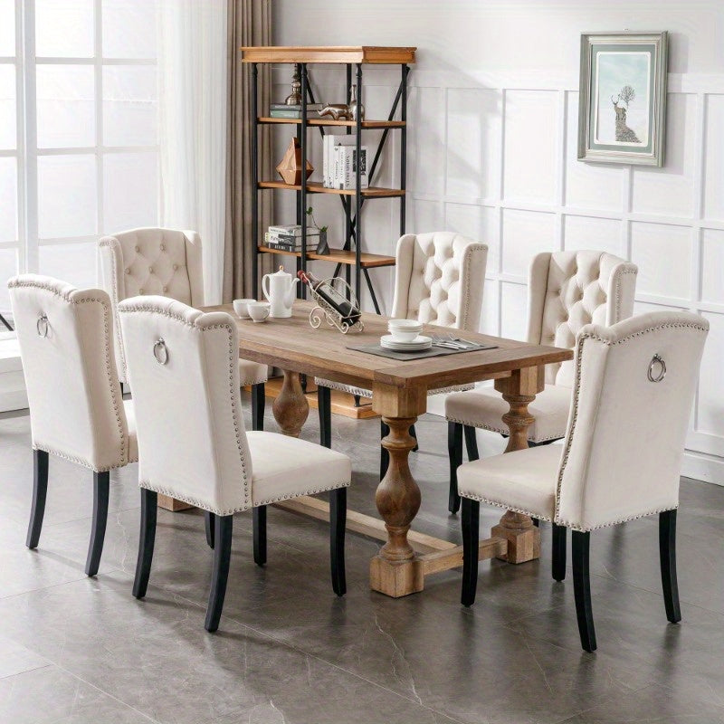 Eetkamerstoelen Set – Keukenstoelen – Stoelen Beige – Lounge Stoelen – Tafelpoot Stoelen – Button Tufted Bekleding – Chroom Nagelrand